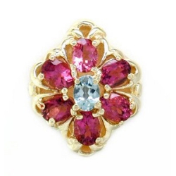 B2120 14K SLIDE AQUAMARINE CENTER & PINK TOURMALINE SIDES 
